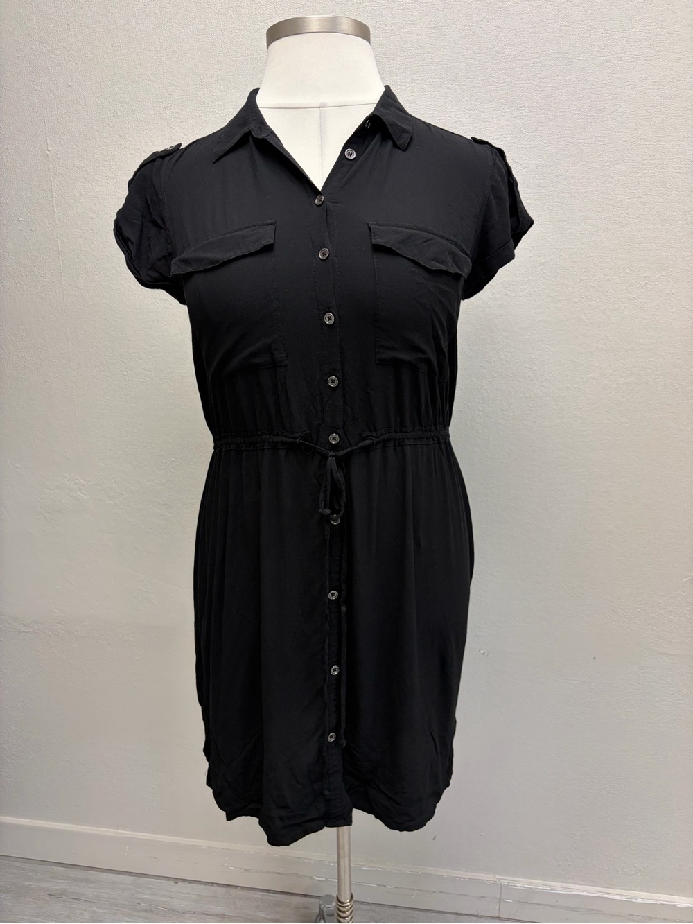 Comma Black Button-Front Tie-Waist Shirt Dress